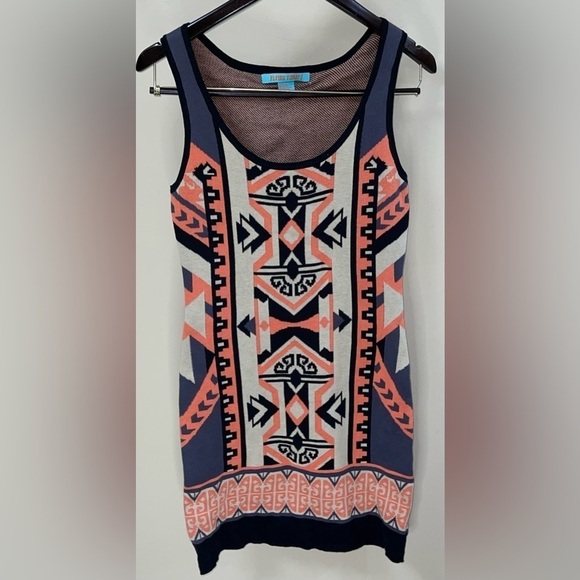 Flying Tomato Anthropologie Women's Medium Orange Aztec Sweater Tank Top Dress - Picture 1 of 3